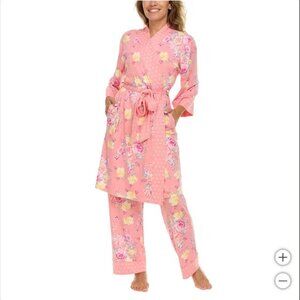 Flora Nikrooz Women's Floral 3-piece Tank Top Pants Pajamas Robe, Pink